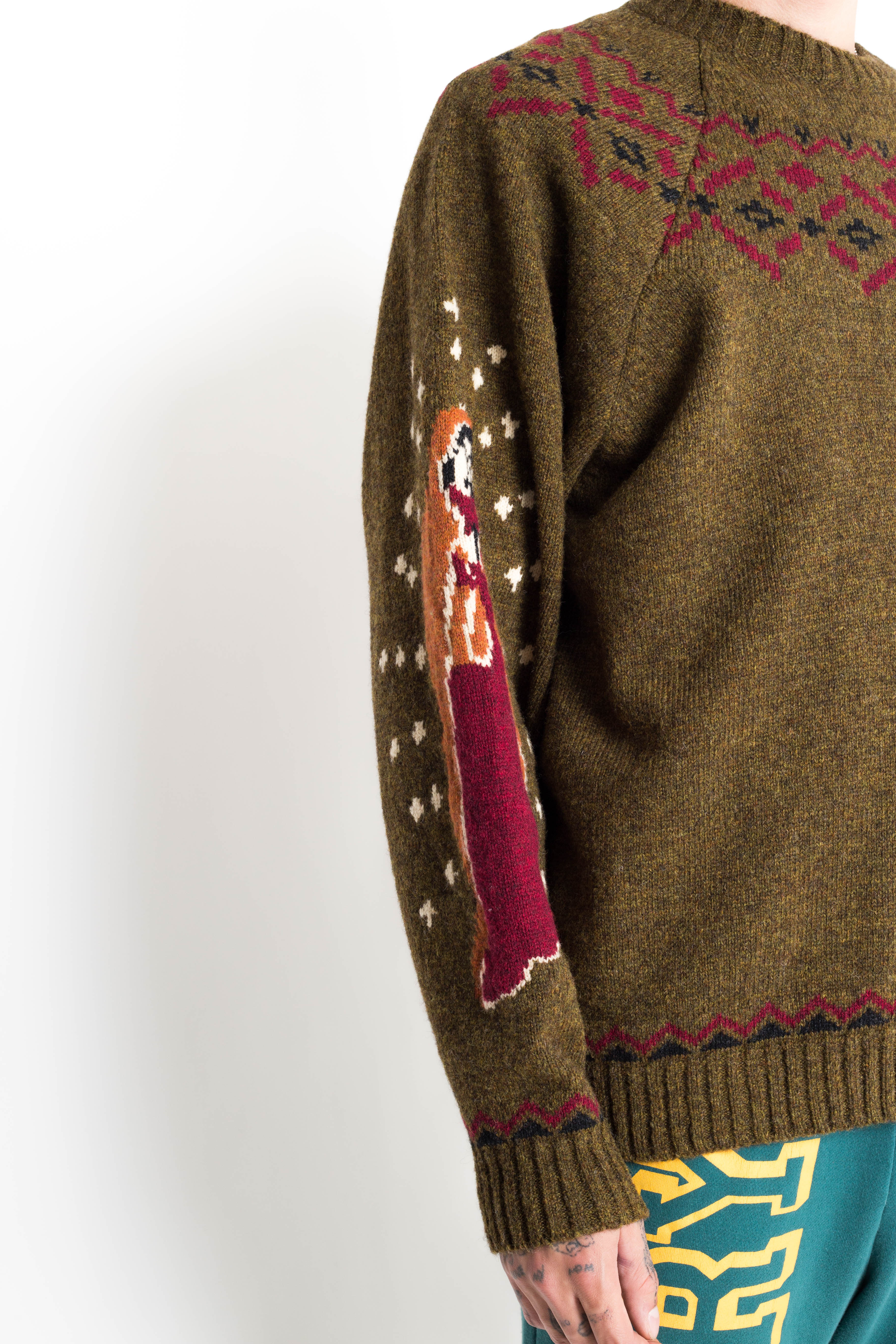 5G Wool Elbow VIRGIN MARY Nordic Sweater - Khaki - Image 5