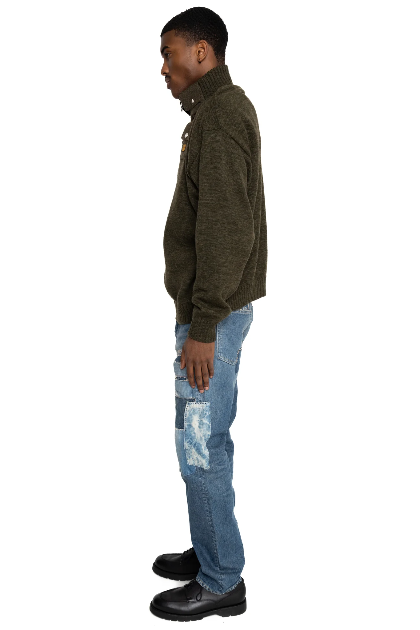 8G Cotton Wool NICKEL "4" Half ZIP Sweater - Khaki - Image 4